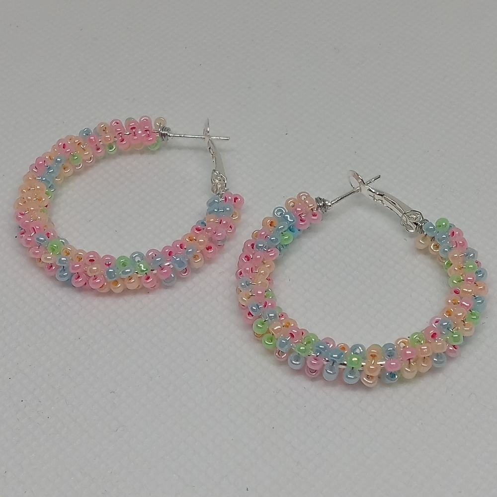 Hand Crafted Pastel Beaded Hoop Earrings